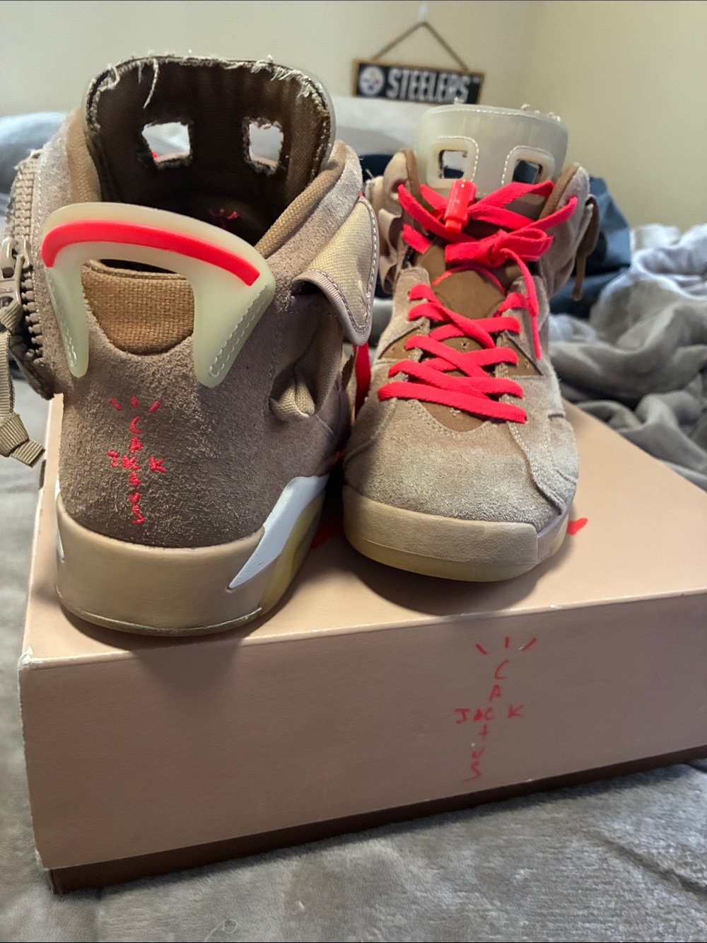 Travis Scott Kids Brown Suede High-Top Sneakers with Pink Laces